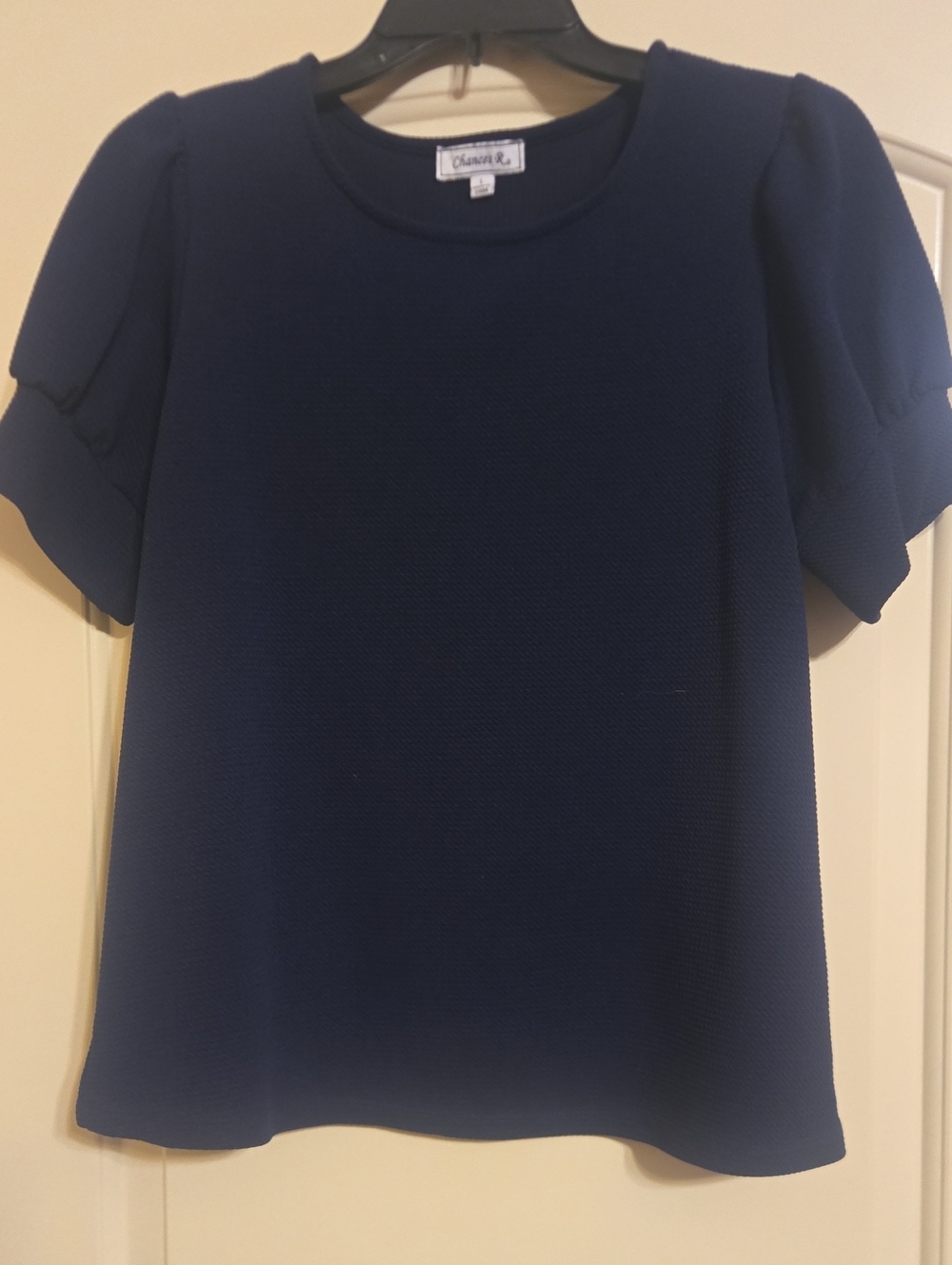 Large Chances R Amanda & Chelsea Deep Navy Textured Short Sleeve Blouse